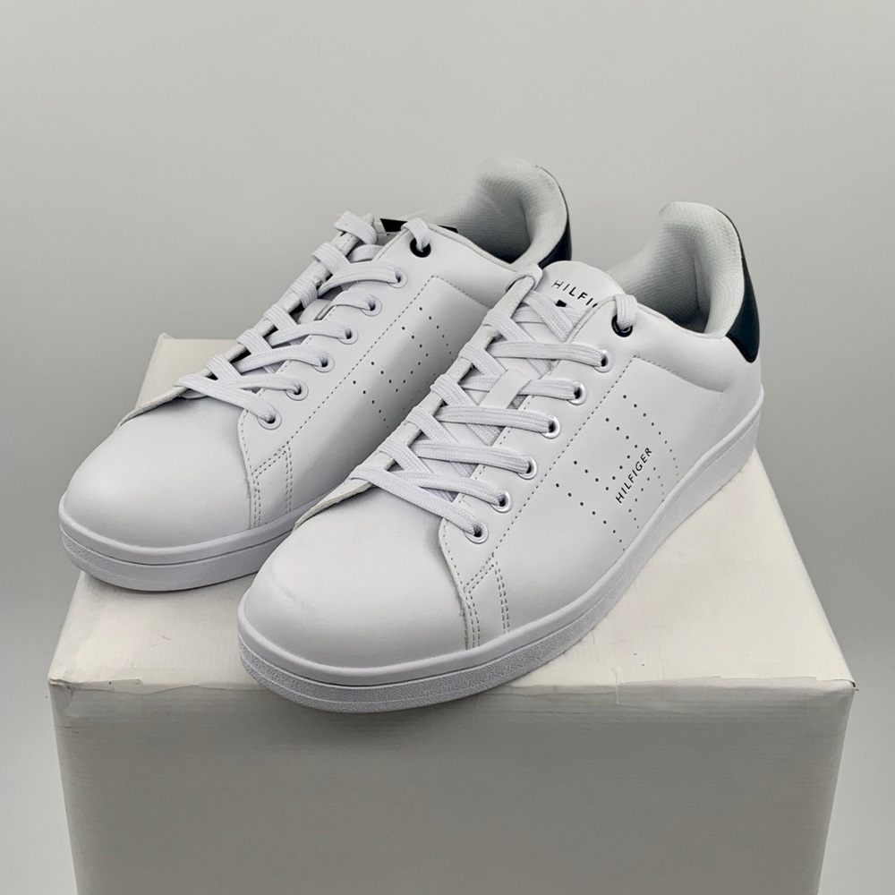 NWT NIB Tommy Hilfiger Listen Men’s White Leather Sneakers Shoes - Picture 7 of 11